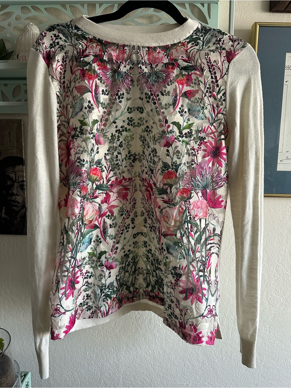 Ted Baker London Cream Floral Crewneck Sweater with Pink & Green Accents